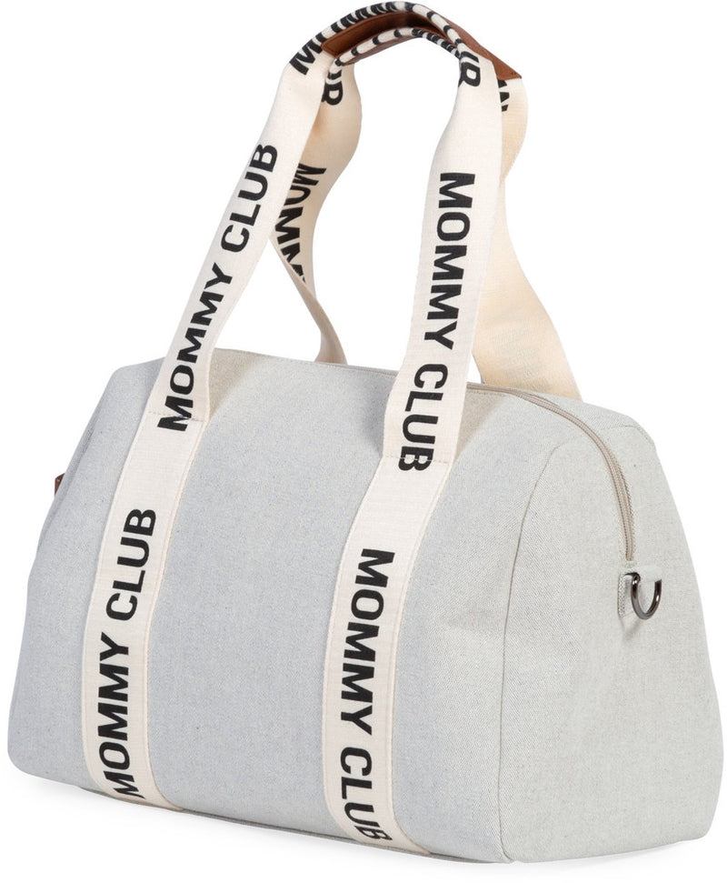 Childhome mommy club verzorgingstas in canvas - compacte luiertas van 22 liter in ecru - signature design met stoffen riemen - inclusief verschoningsmatje, isolatievak en 3 elastische zakjes - 38 x 21 x 27 cm