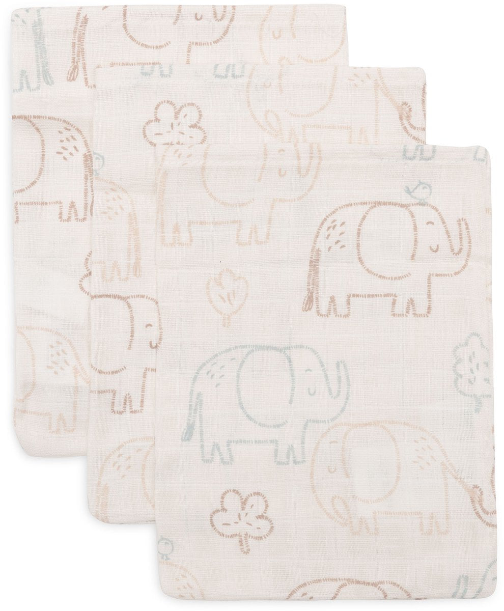 Jollein hydrofiele washandjes 15x20cm - elephant tales - katoen - 3 stuks