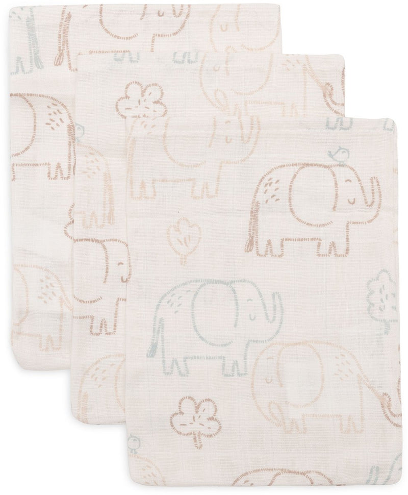 Jollein hydrofiele washandjes 15x20cm - elephant tales - katoen - 3 stuks