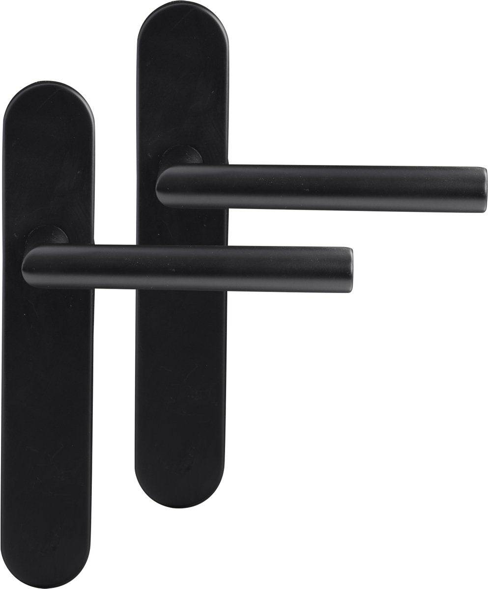 Differnz deurkruk op schild - zwart - rvs - - amsterdam afgerond 225x41x10mm blind zwart