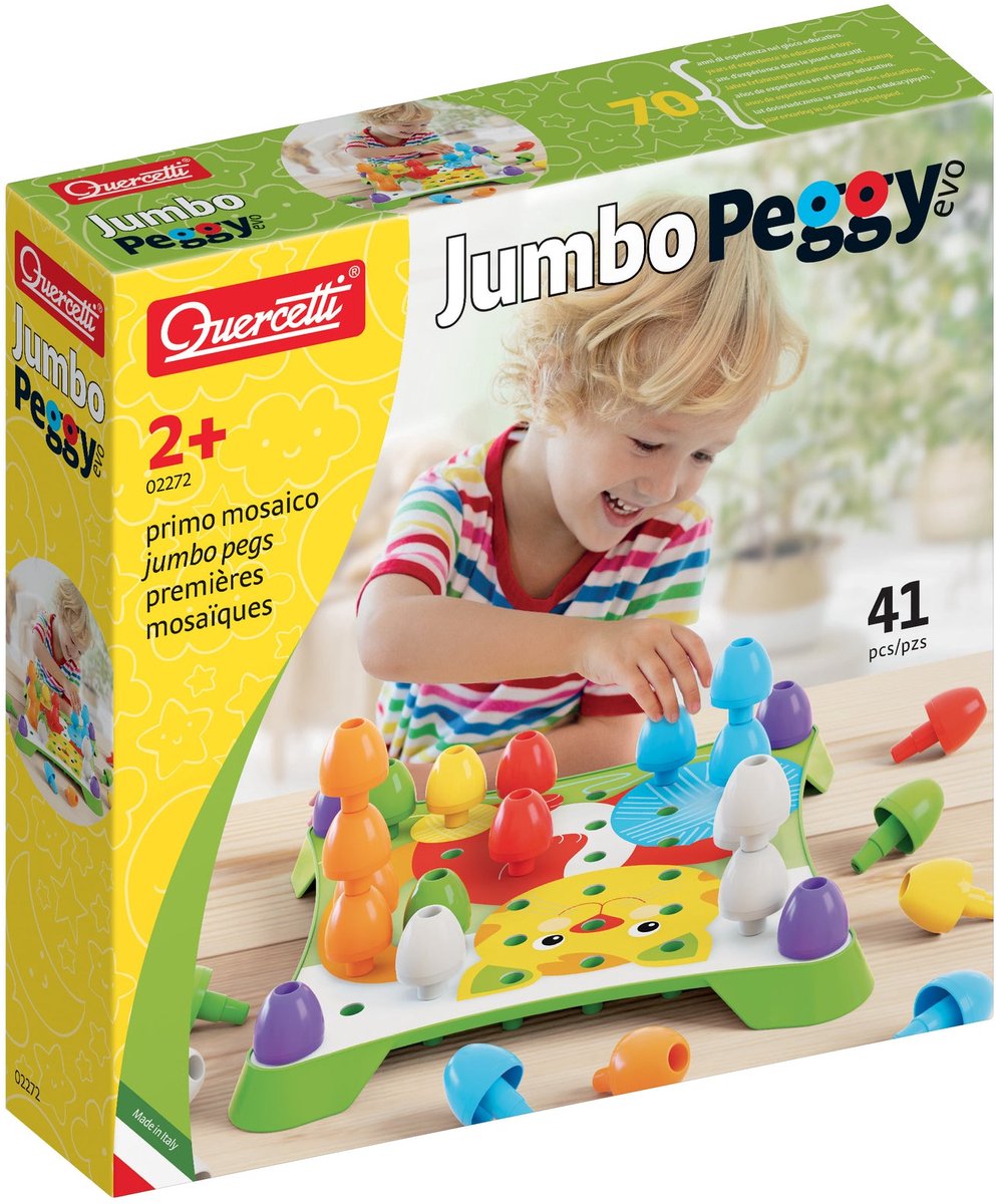 Quercetti educatief mozaïek speelgoed jumbo peggy evo 41 pins.