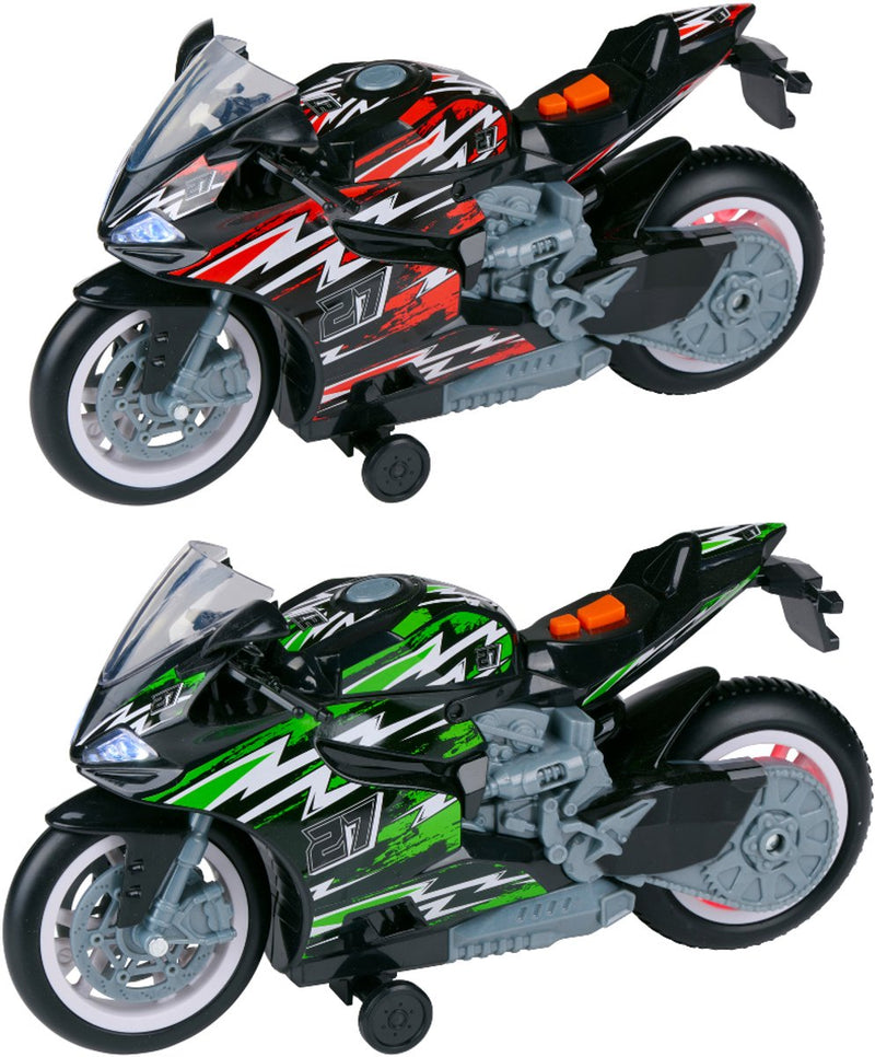 Eddy toys wheelie motor met licht en geluid – speelgoed motorfiets – stunt motor speelgoed voor kinderen - rood of groen - 1 willekeurige kleur