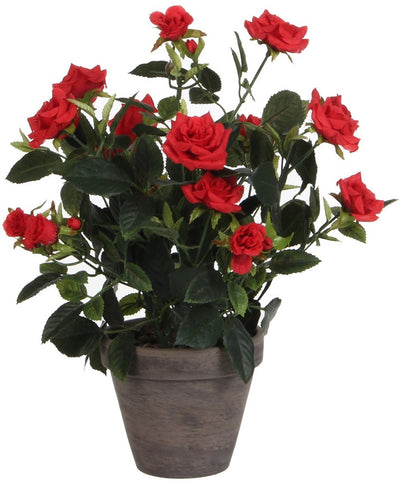 Mica decorations rozenstruik kunstplant in bloempot stan - h33 x ø25 cm - rood