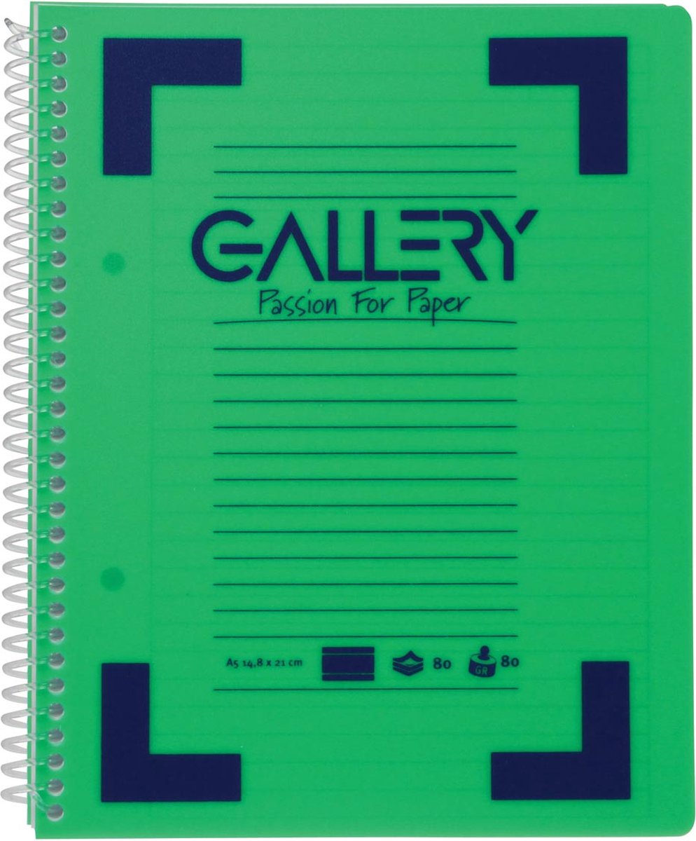 Gallery traditional spiraalschrift ft a5, gelijnd, geassorteerde kleuren, 160 bladzijden 6 stuks