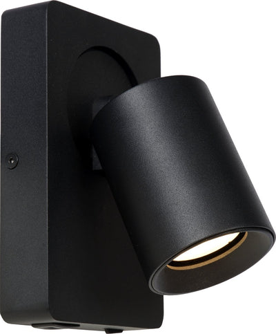 Lucide nigel - bedlamp wandlamp - led dim to warm - cct - gu10 (mr16) - 1x5w 2200k 3000k - met usb oplaadpunt - zwart