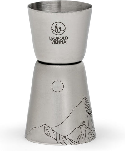 Leopold vienna - barmaatje 20 40ml rvs jigger - pipet met lasergravure mountains