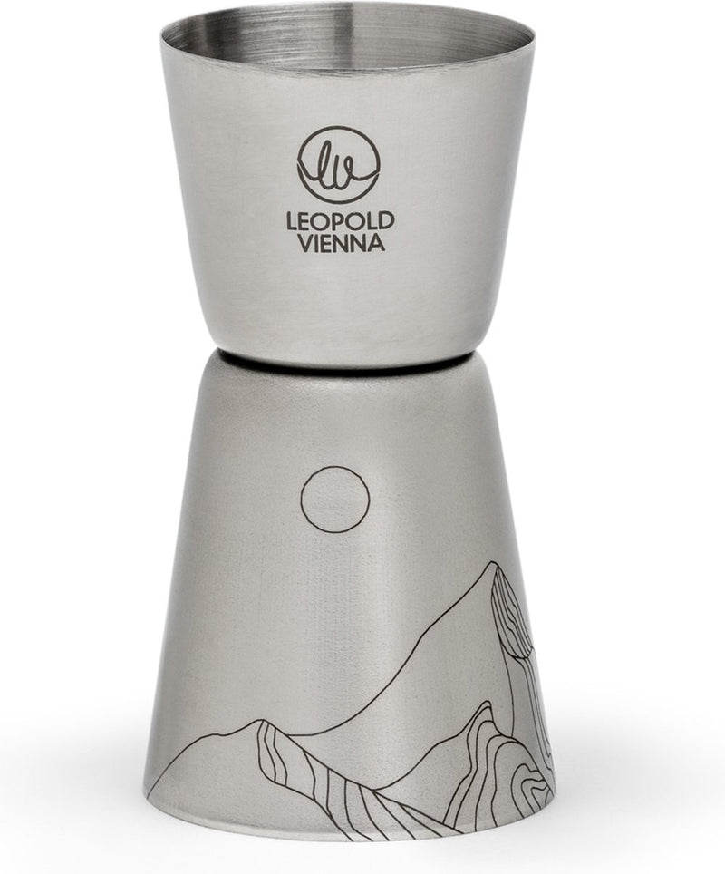 Leopold vienna - barmaatje 20 40ml rvs jigger - pipet met lasergravure mountains