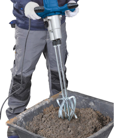 Scheppach beton- en verfmixer pm1800 - 1800w - verfmenger en cementmenger met dubbele gardes - variabele snelheid tot 790 r min - incl. 2 mixstaven