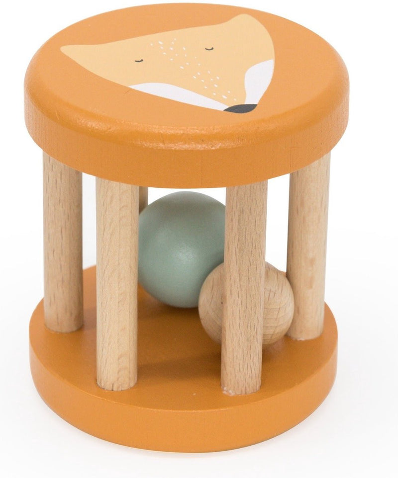 Trixie babyrammelaar mr. fox - houten en siliconen bijtring - sensorisch babyspeelgoed vanaf geboorte