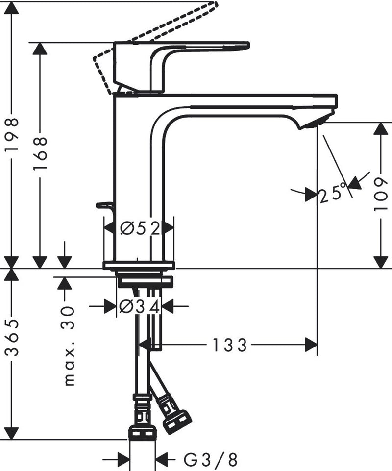 Hansgrohe rebris e - wastafelmengkraan - ééngreeps bediening - coolstart energiebesparend - zonder waste - 110mm maat - chroom