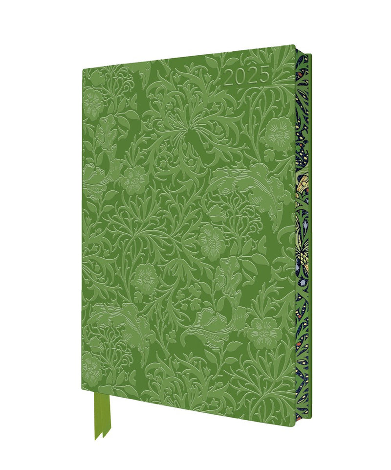 Flame tree william morris: seaweed 2025 artisan art vegan leather diary planner - page to view with notes