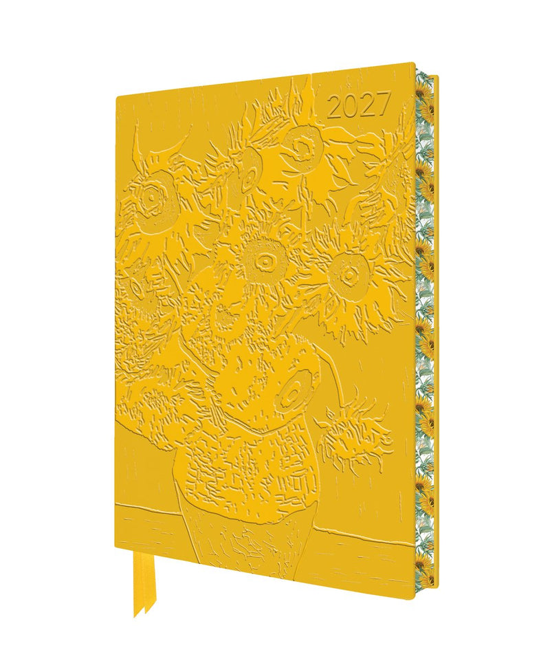 Vincent van gogh: sunflowers 2027 artisan art vegan leather diary planner - page to view with notes