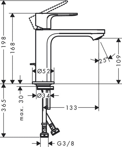 Hansgrohe rebris e - wastafelmengkraan - ééngreeps bediening - coolstart energiebesparend - zonder waste - 110mm maat - mat zwart