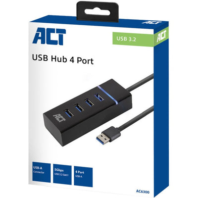 ACT Connectivity AC6300 USB Hub USB 3.2 Gen 1 met 4 USB-A poorten