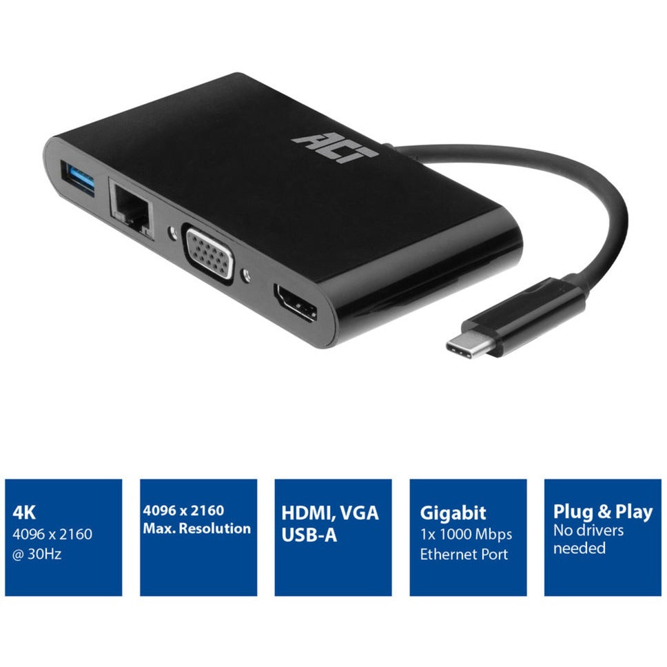 Act connectivity usb-c naar hdmi of vga multiport adapter 4k met et