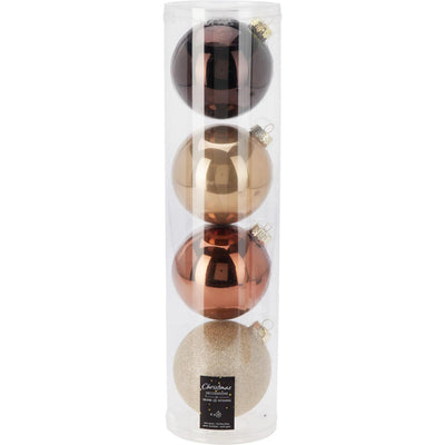 Kerstballen in koker amber mix 4st ø10cm