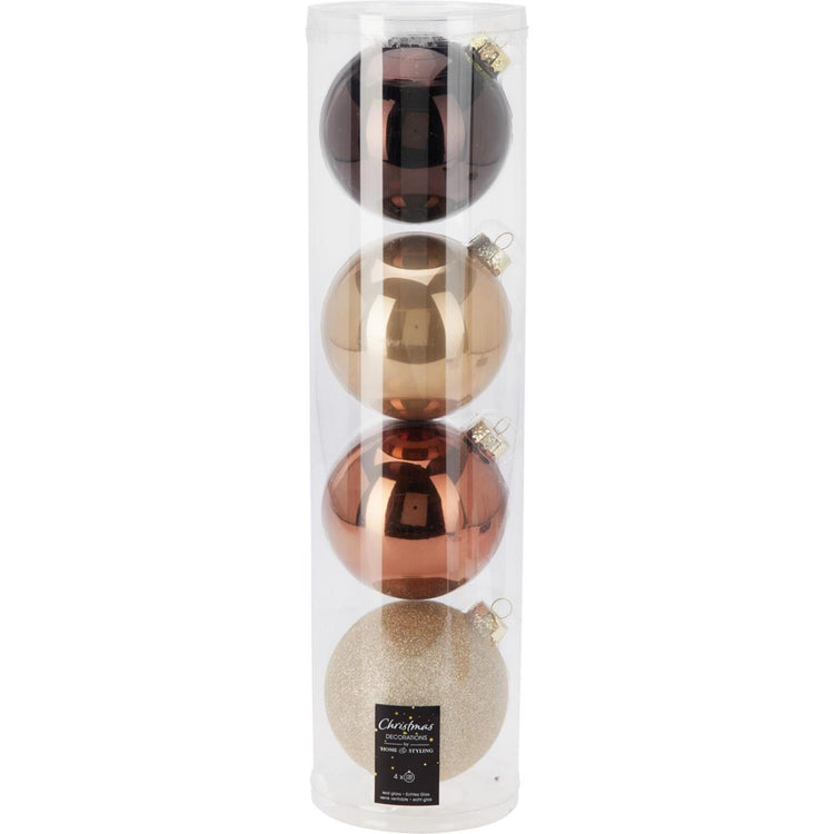 Kerstballen in koker amber mix set a 4 stuks ã¸10cm