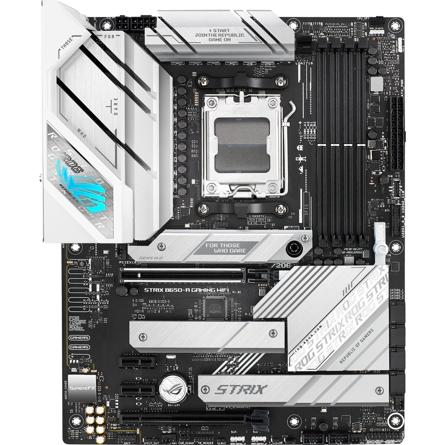 Asus rog strix b650-a gaming wifi socket am5 moederbord (zilver, raid, 2.5 gb-lan, wi-fi 6e, bt, sound, atx)