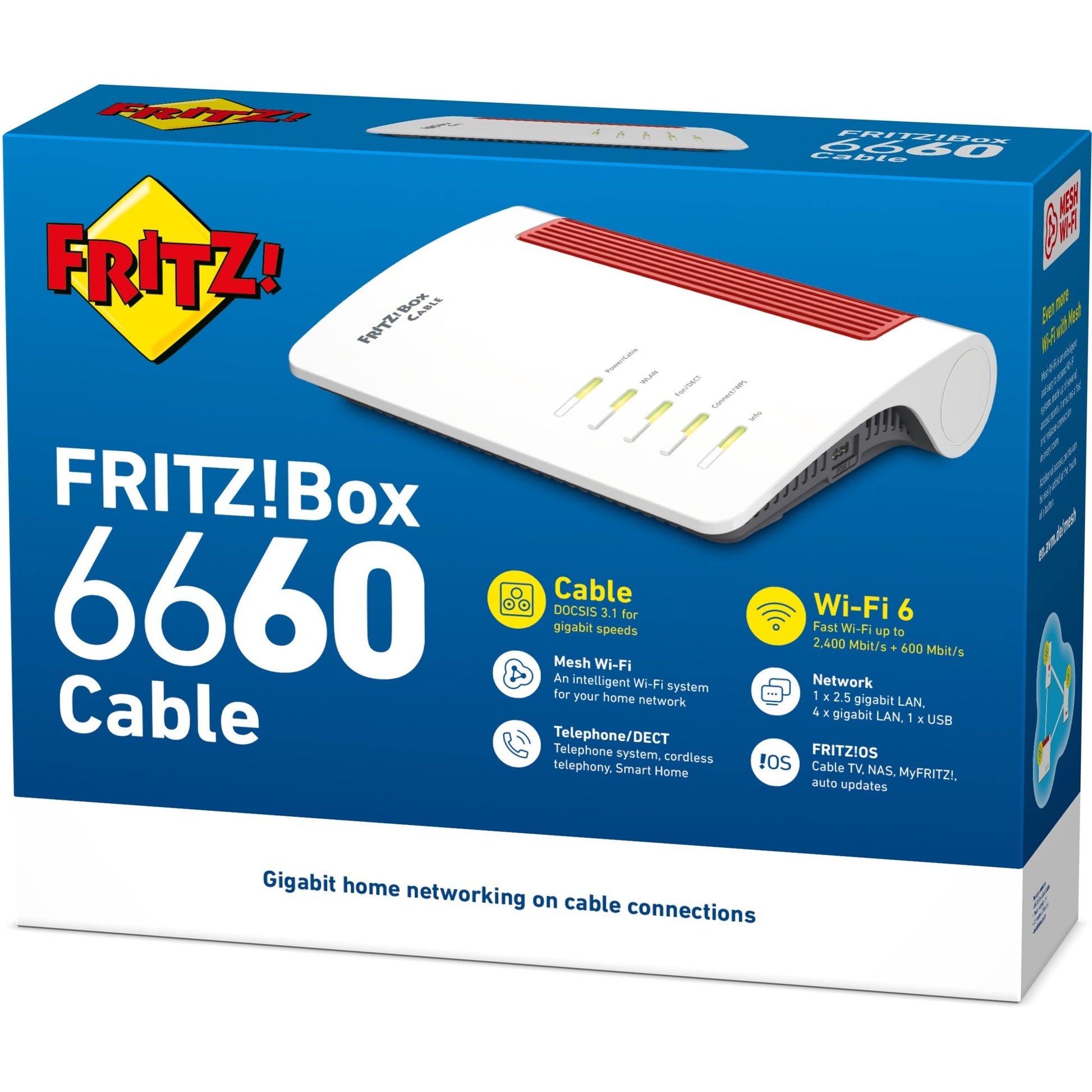 Fritz! box 6660 cable international router (wit rood, mesh wi-fi)