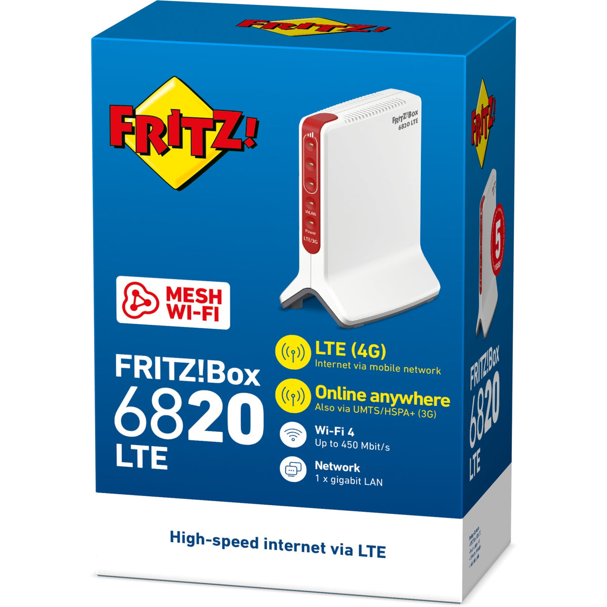 Fritz! box 6820 lte v3 international wlan lte router (wit rood, 4g (lte), 3g 3g+ (umts hspa+), mesh wi-fi)