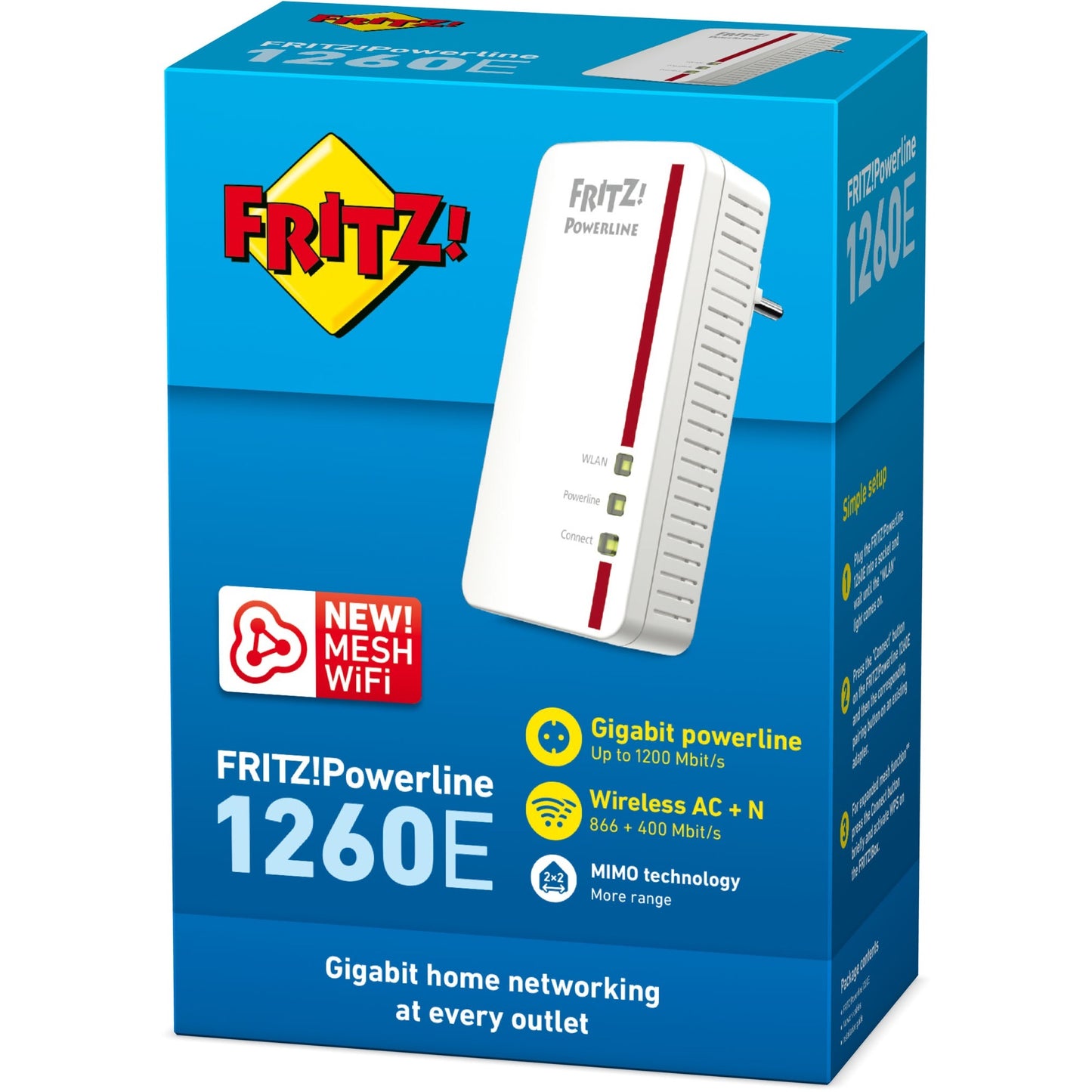Fritz! powerline 1260e international (wit, 1 stuks, mesh wi-fi)