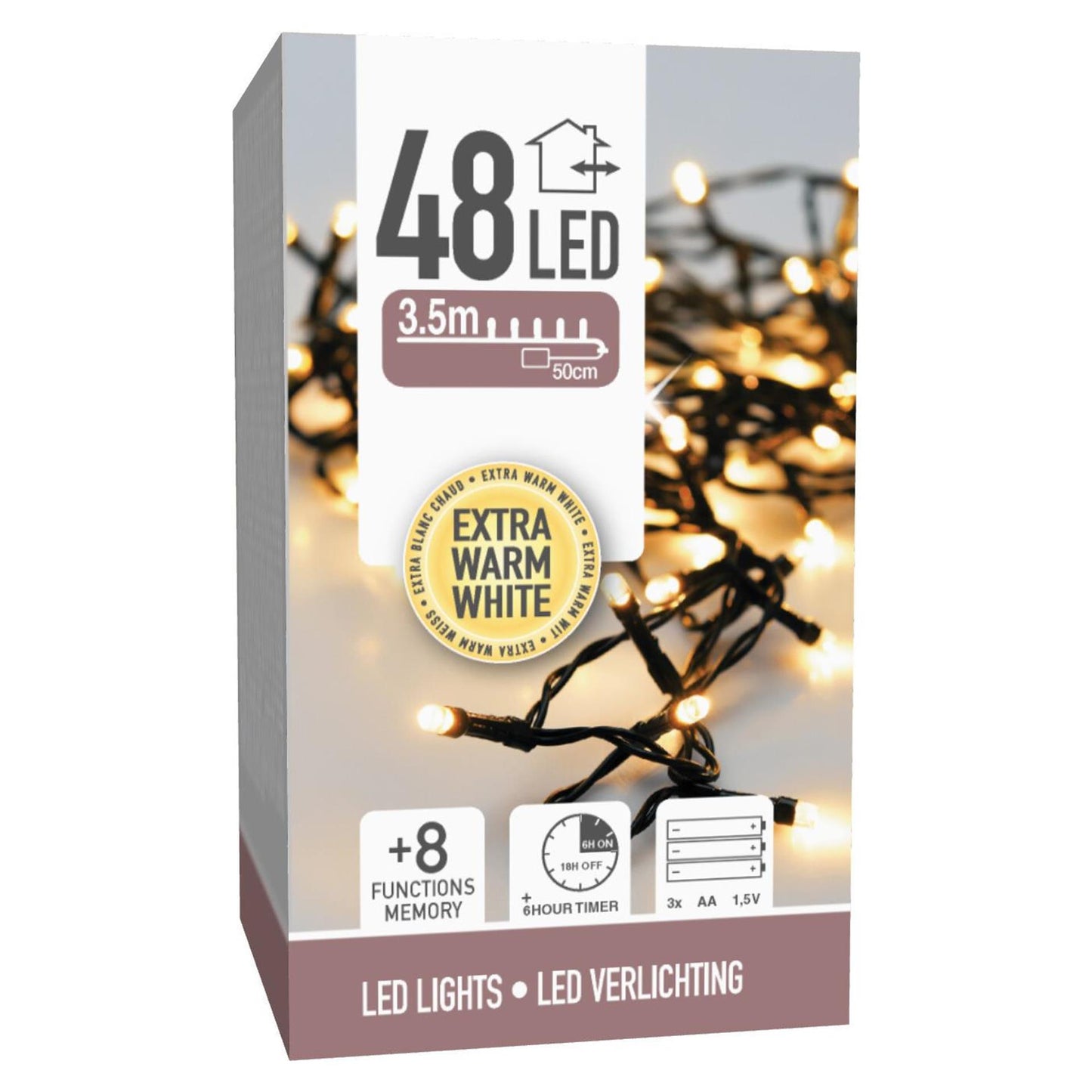 Kerstverlichting 48led batterij warm wit