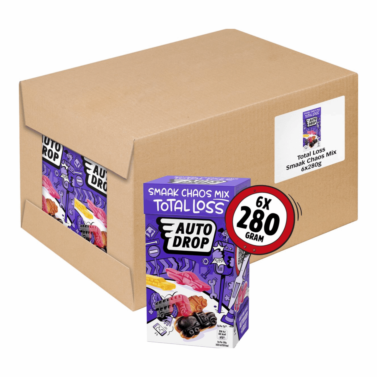 Autodrop - snoep - total loss smaak chaos mix - 6 doosjes - 280 gram