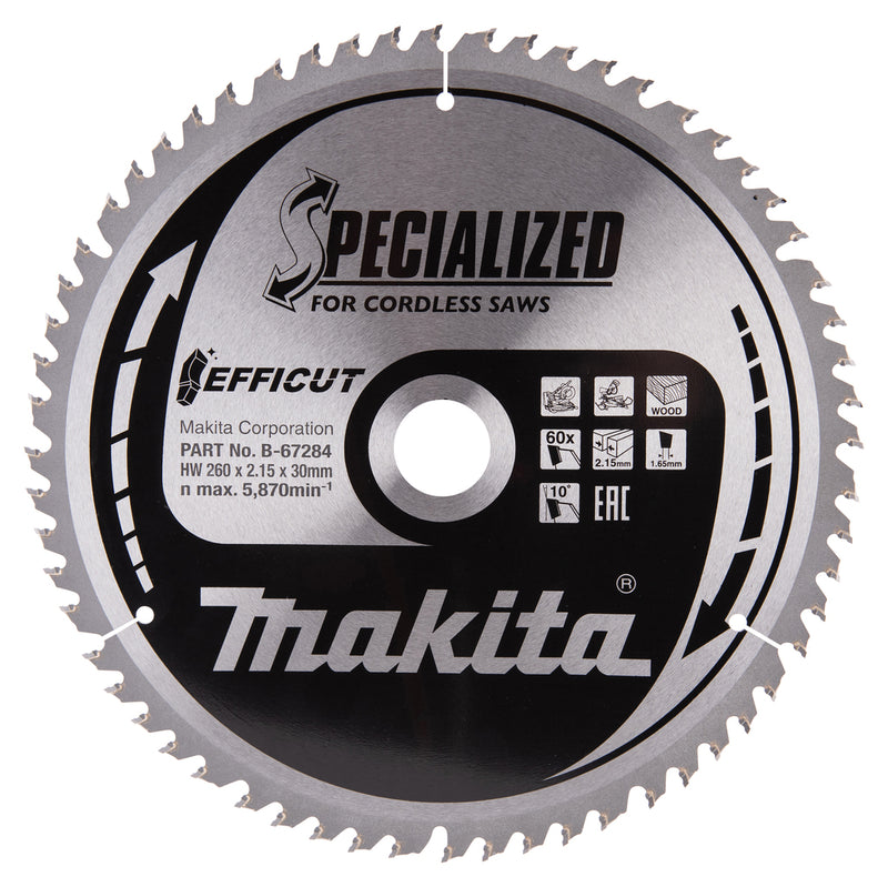 Makita accessoires afkortzaagblad hout efficut 260x30x2,15 60t 10g - b-67284
