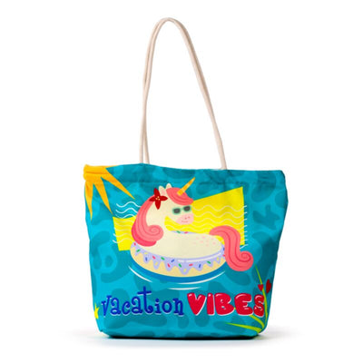 Vakantie vibes eenhoorn canvas strandtas