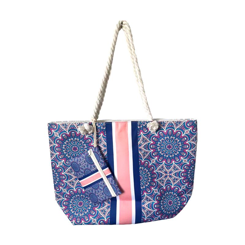 Blauwe mandala strandtas etui set
