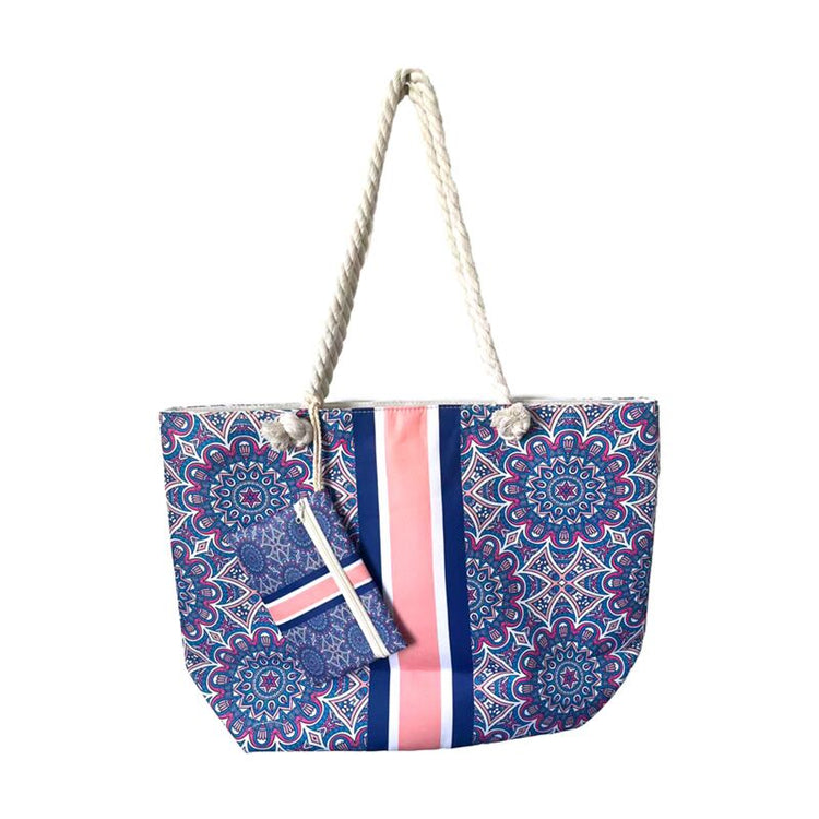 Blauwe mandala strandtas etui set