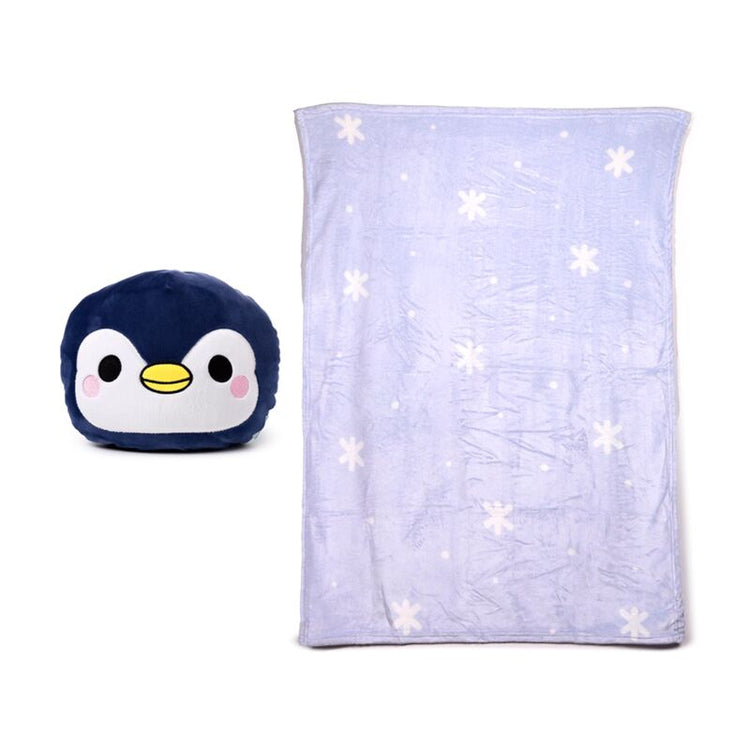 Blankeazzz adoramals nico de pinguin 2-in-1 knuffel reisdeken