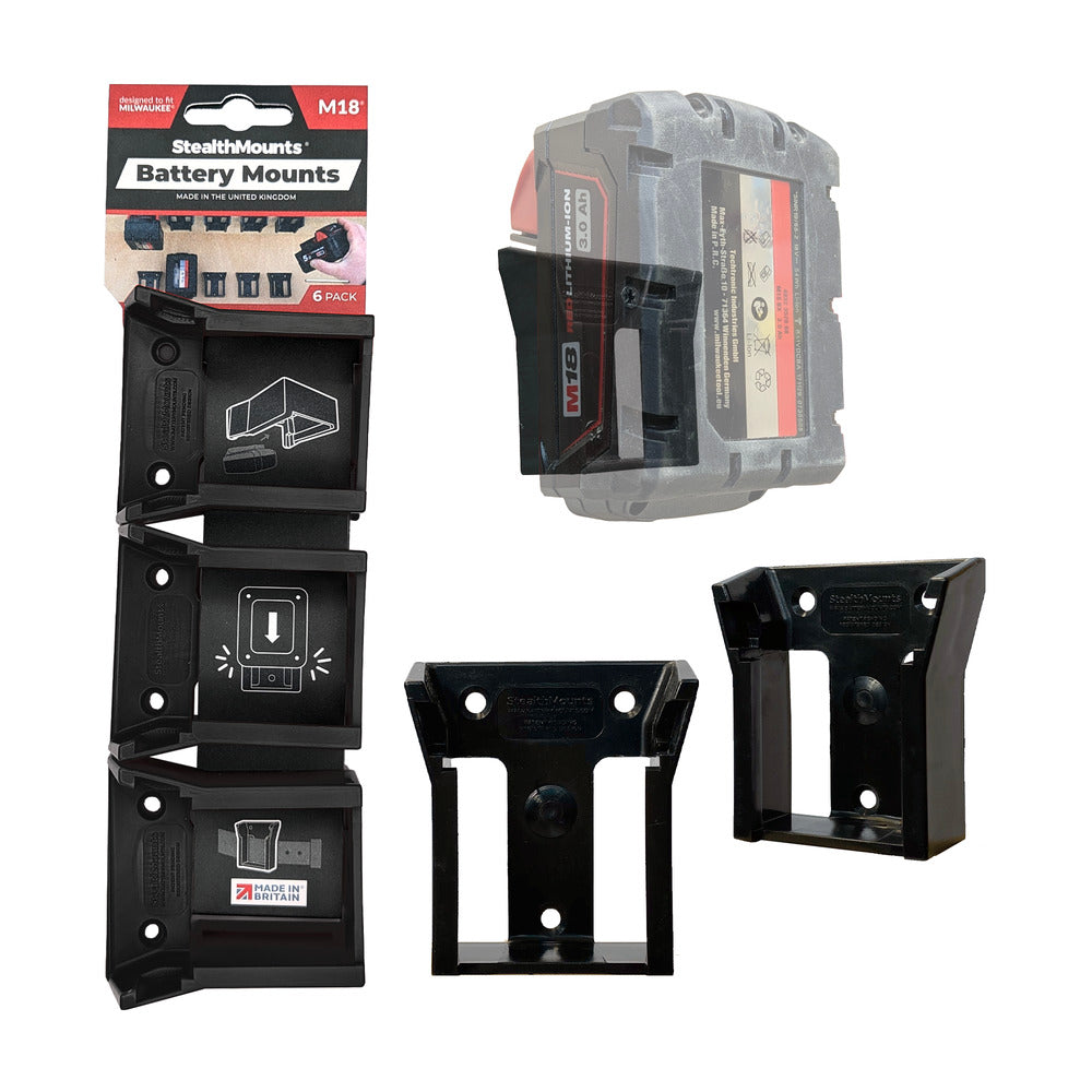 Stealthmounts batterijhouders voor milwaukee m18 18v | zwart | 6 stuks - bm-mw18-blk-6