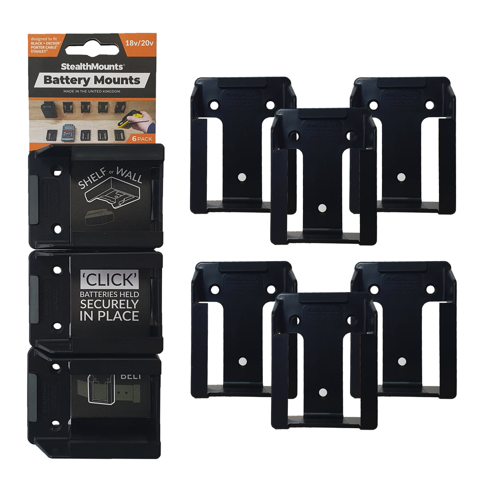 Stealthmounts batterijhouders stanley black decker porter kabel | zwart | 6 stuks - bm-sbp-blk-6