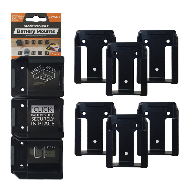 Stealthmounts batterijhouders stanley black decker porter kabel | zwart | 6 stuks - bm-sbp-blk-6