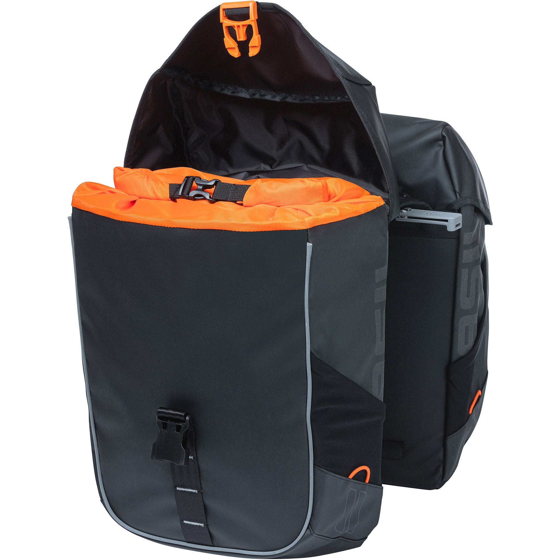 Basil dubbele fietstas miles tarpaulin mik 34 liter 13 x 25 x 37 cm - zwart oranje
