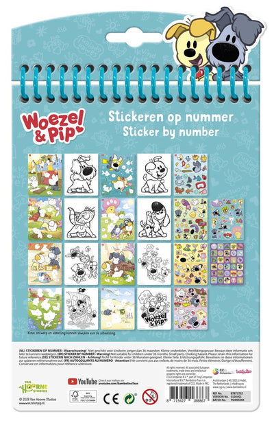 Woezel pip sticker sticker by number boek - educatief speelgoed junior vanaf 3 jaar stickeren en kleuren - stickeren op nummer