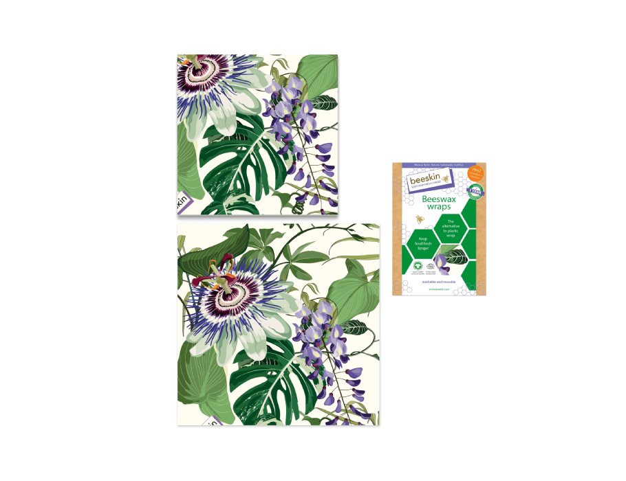 Beeskin bijenwasdoeken set - medium en large - passion flower