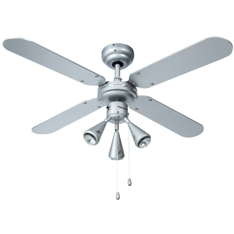 Bestron dlhb42s plafondventilator met verlichting (zilver donkerblauw, ø 102 cm | met zomer- winterfunctie | 3x gu10 ledlampjes)