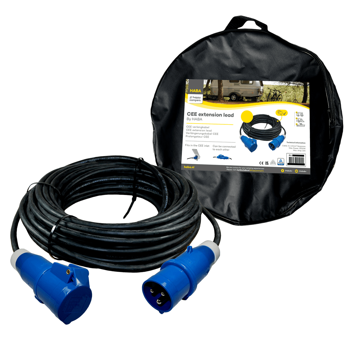 Ngk verleabel 50 meter neopreen 3x 1.5mm² - cee stekker en cee contrastekker - in tas
