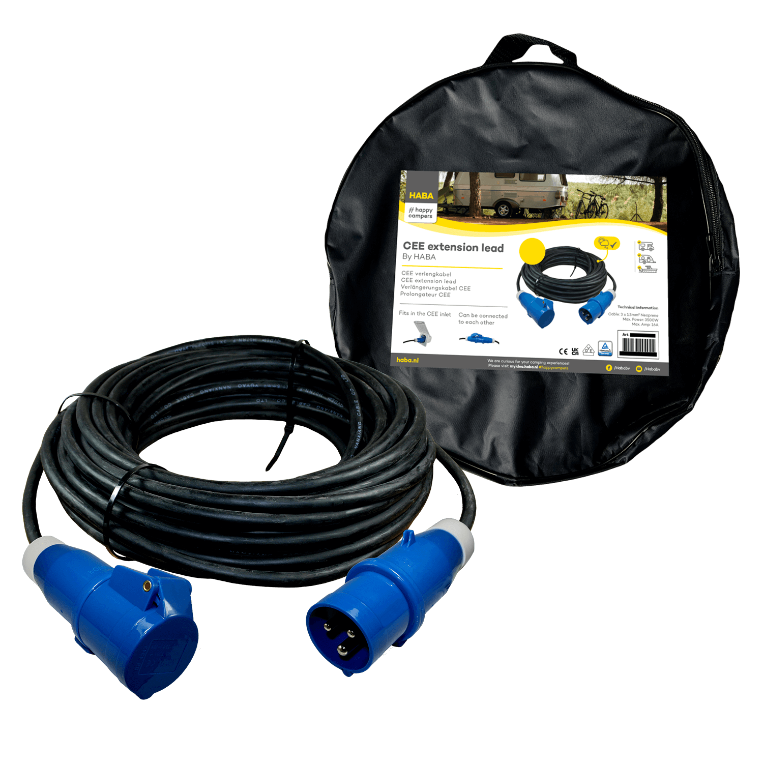 Ngk verleabel 50 meter neopreen 3x 2.5mm² - cee stekker en cee contrastekker - in kabeltas