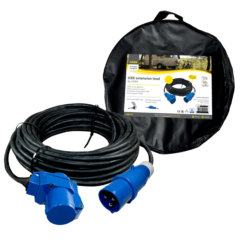 Ngk verleabel 10 meter neopreen 3x 1.5mm² - cee stekker en haakse koppeling - in tas
