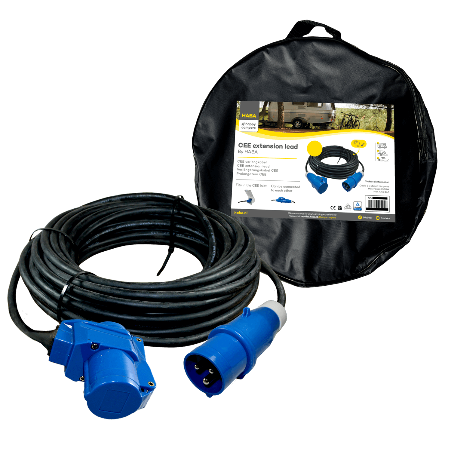 Ngk verleabel 25 meter neopreen 3x 2.5mm² - cee stekker en haakse koppeling - in tas