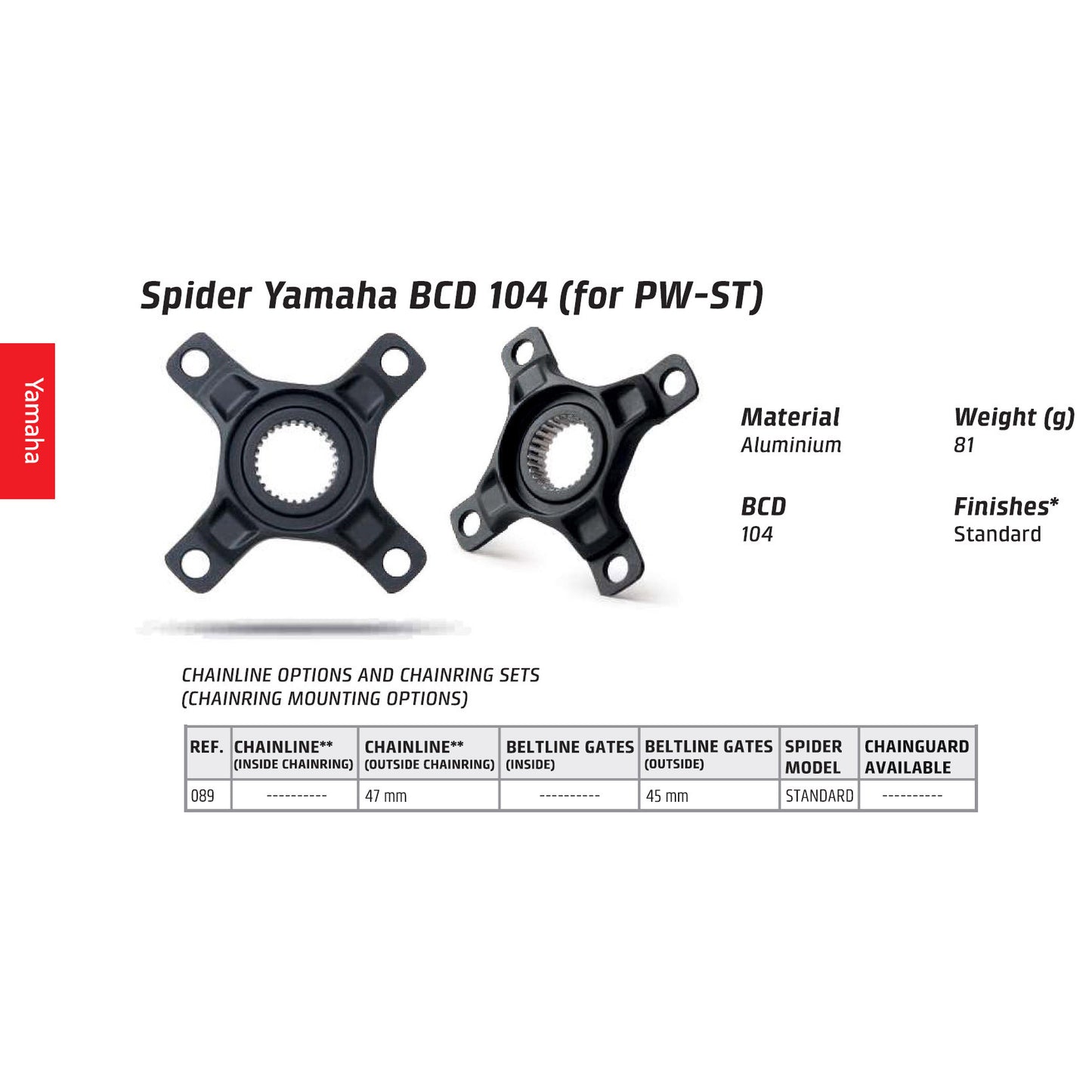 Miranda  yamaha spider 4-arm, bcd104 pw motor, aluminium, zwart