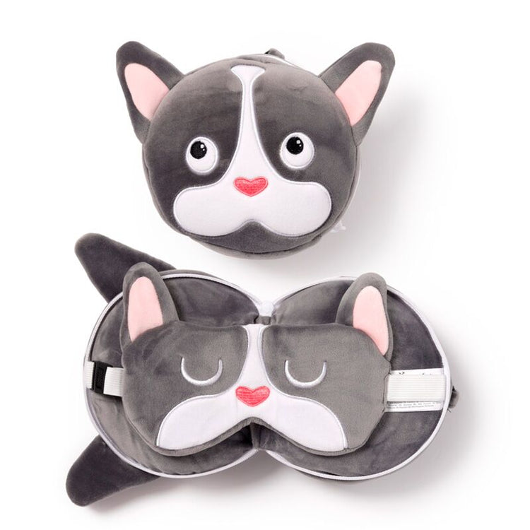 Relaxeazzz franse bulldog rond reiskussen slaapmasker