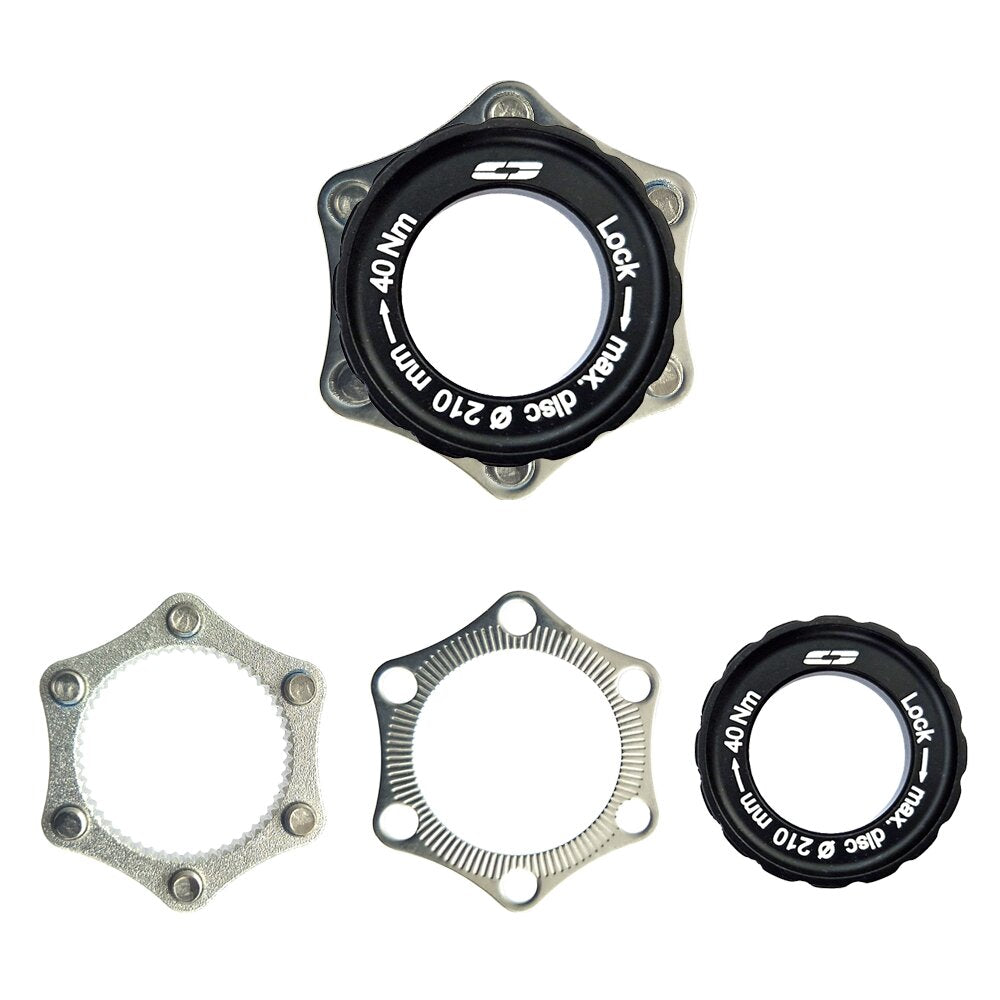 Cyclo tech adapter centerlock naar 6 gaats, thru axle