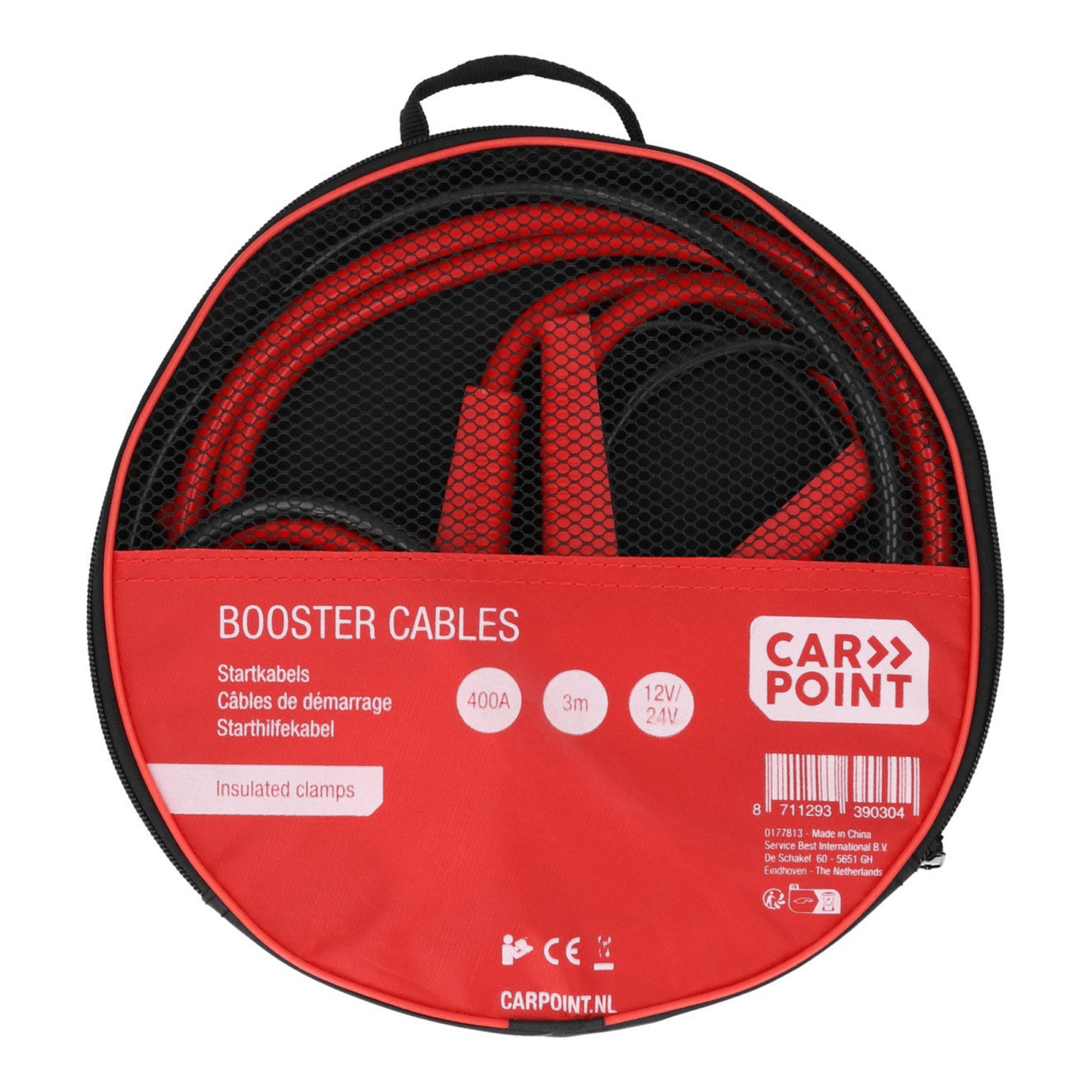 Carpoint startkabelset 400a – 12v 24v – 3 meter – geïsoleerde iso-klemmen – inclusief draagtas – voor noodstart