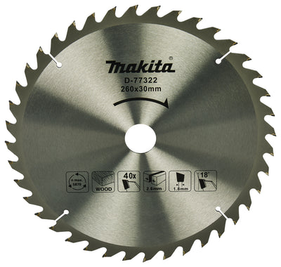 Makita accessoires makita afkortzaagblad hout 260x30x1,8 40t 18g, ls1110f - d-77322