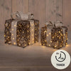 Anna's collection verlichte cadeaudoosjes set van 2 50 led classic warm 15x15x17cm 20x20x23cm werkt op 3xaa batterijen met timer