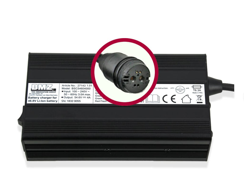 Bmz acculader li-ion 54,6v 4a plug rosenberger